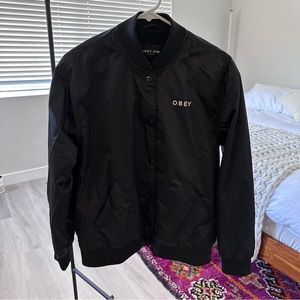 Obey bomber jacket with shepard fairey artwork on the back